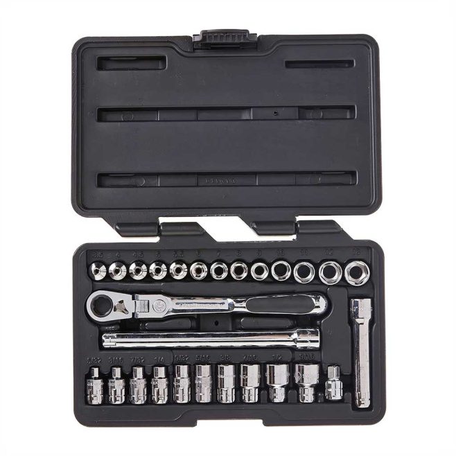 27pc 1/4" Drive SAE/Metric Pass-Thru Ratchet Socket Set