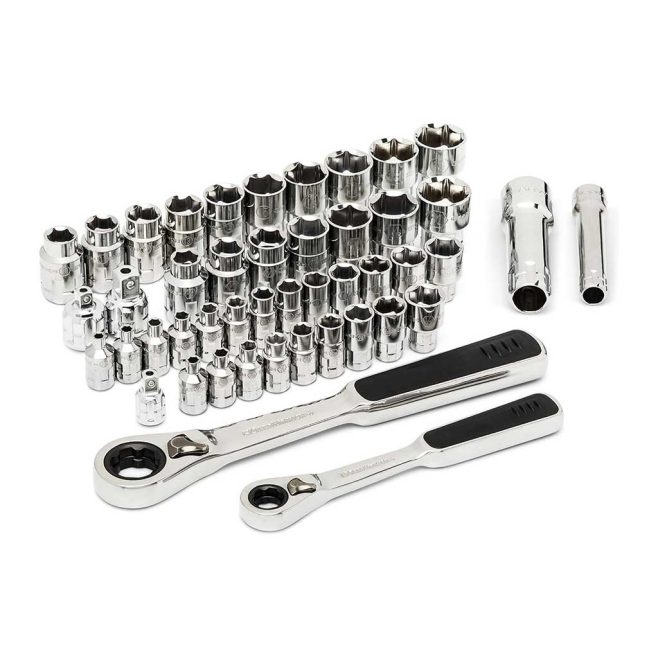 46pc 1/4" & 3/8" Drive SAE/Metric Pass-Thru Ratchet Socket Set