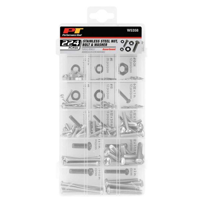 Nut, Bolt & Washer 224pc Stainless Steel Assortment - Image 2