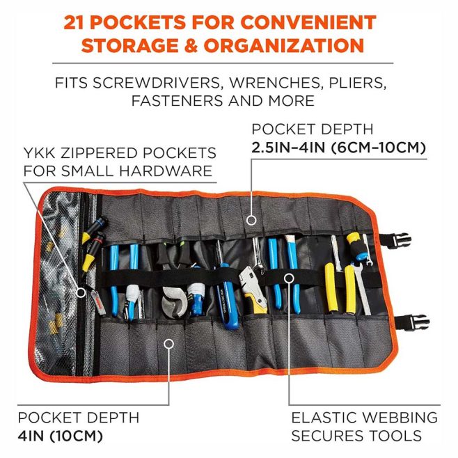 Ergodyne Arsenal 5871 21 Pocket Tool Roll with Zipper Pockets