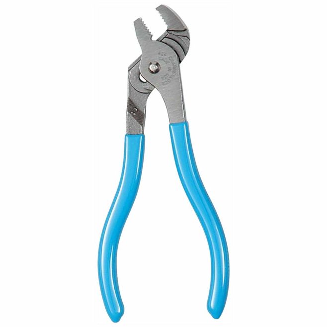 CHANNELLOCK® Straight Jaw Tongue & Groove Pliers are made in USA and forged from high carbon U.S. steel that is specially coated for ultimate rust prevention. This tongue & groove plier is the smallest in the Channellock family and is great for the pocket or brief case. It has three jaw adjustments with a 1/2" capacity. Electronic coating to prevent rusting. Patented undercut tongue and groove design assures strongest no slip jaw action. Permalock fastener eliminates nut and bolt failure. Distictive Channellock Blue comfort grips.