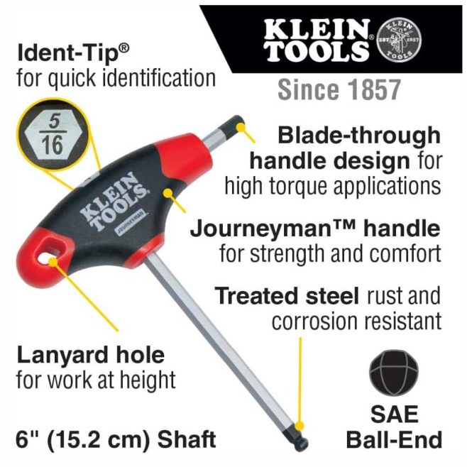 Klein Ball End T-Handle SAE 10 pc Hex Set with Stand