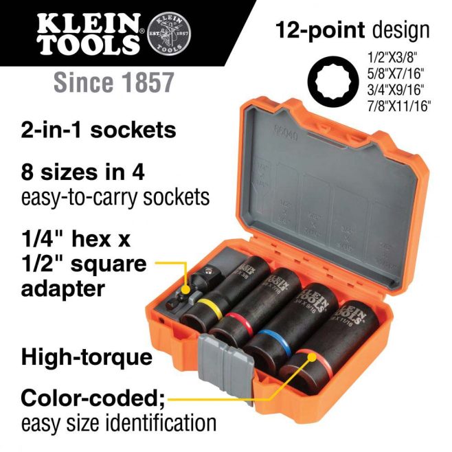 2-in-1 Klein Impact 5-Piece Socket Set