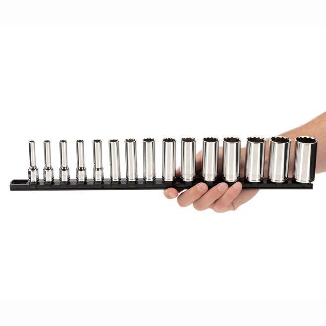 3/8" 15pc SAE Deep Socket Set with Rail