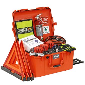 Deluxe DOT Compliant Fleet Vehicle Safety Kit in 13" Lifetime Warranty Wheeled Orange Tool Case