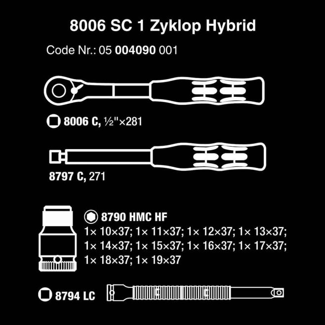 Wera 1/2" 13-Piece Hybrid Metric Socket Set