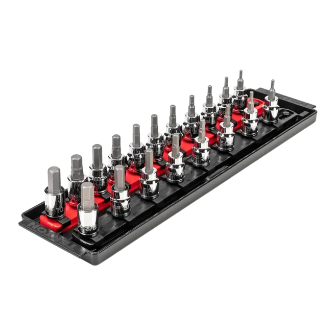 TEKTON 3/8" Hex Bit Socket Set with Rails and Tray