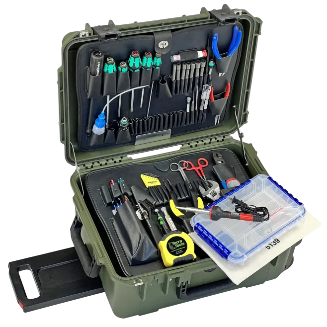 Biomedical Repair Tool Kit in 8" PWLD Lifetime Warranty Wheeled Olive Drab Tool Case