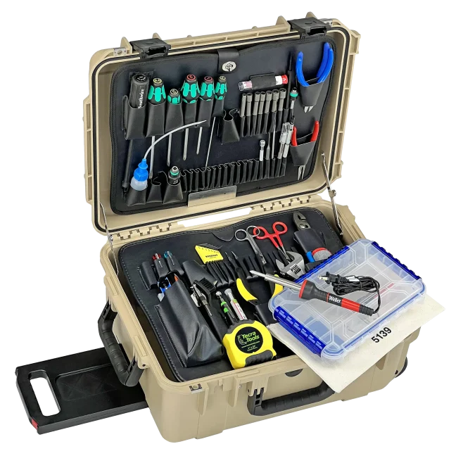 Biomedical Repair Tool Kit in 8" PWLT Lifetime Warranty Wheeled Desert Tan Tool Case