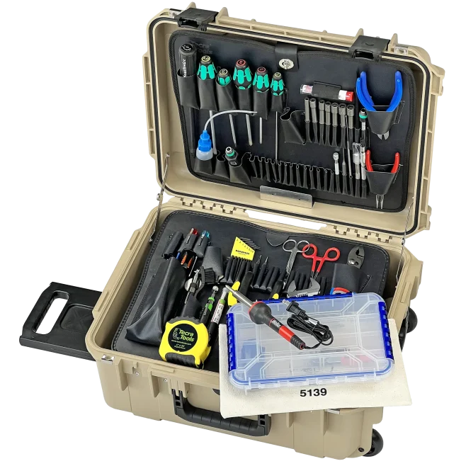 Biomedical Repair Tool Kit in 8" PWLT Lifetime Warranty Wheeled Desert Tan Tool Case